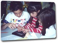 Students working in group using talking calculator